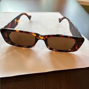 Tortoise shell rectangle frame sunglasses UV400 brown European summer sunnies